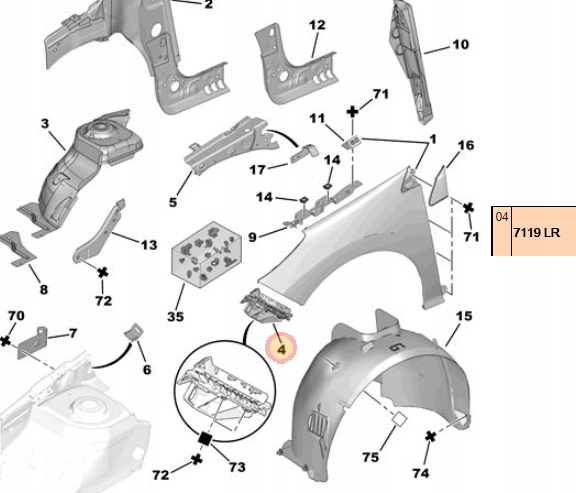 Peugeot оригинальный номер 7119lr кронштейн, бампер Доставка