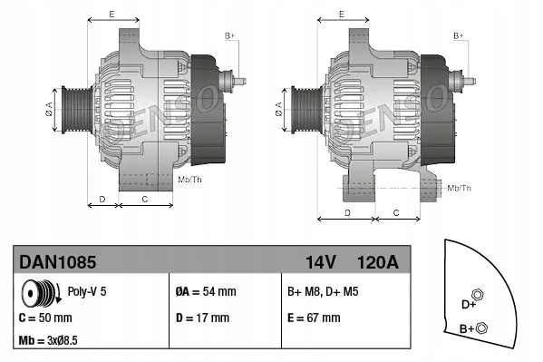 фото №5, Генератор 120a dan1085 denso alfa romeo fiat mito