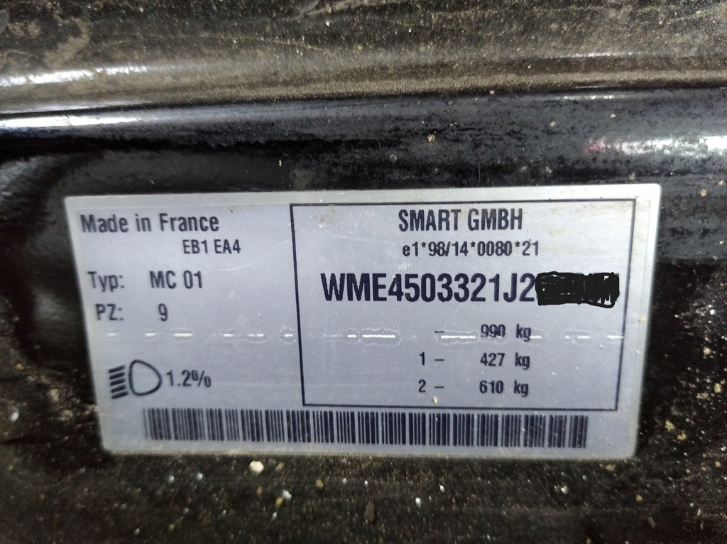 фото №15, Smart fortwo 450 lift eb1 ea4 чёрный крыло перед левый 02-07