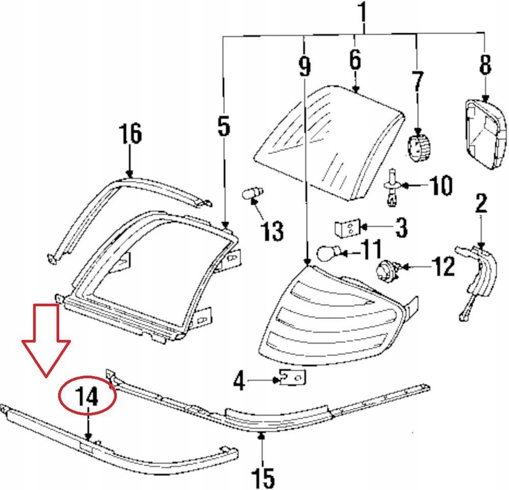 Mb sl r129 нижняя молдинг фара передний левого a1298260777 oem с Разборки