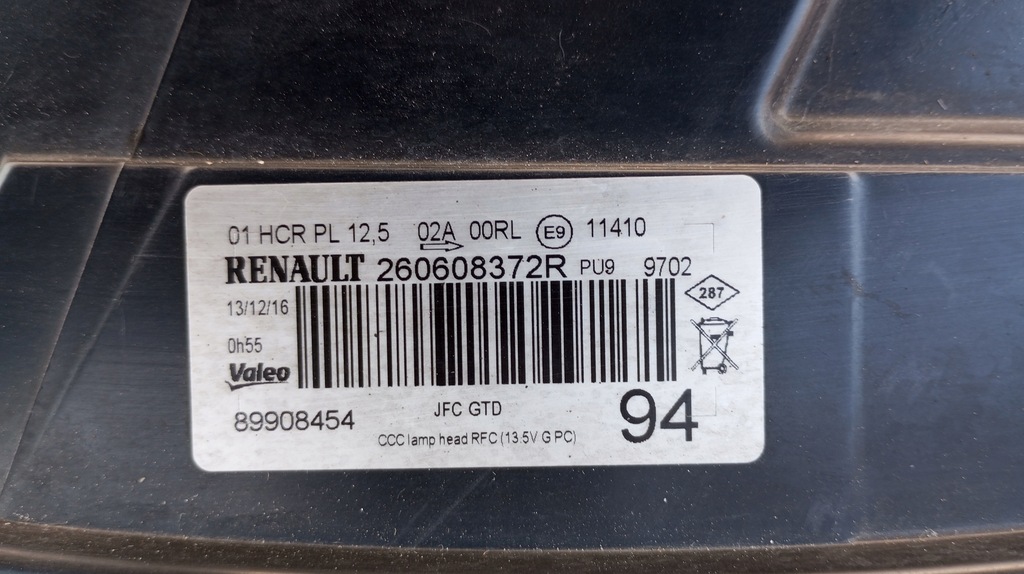 фото №16, 260608372r лампа левый перед eu renault espace v