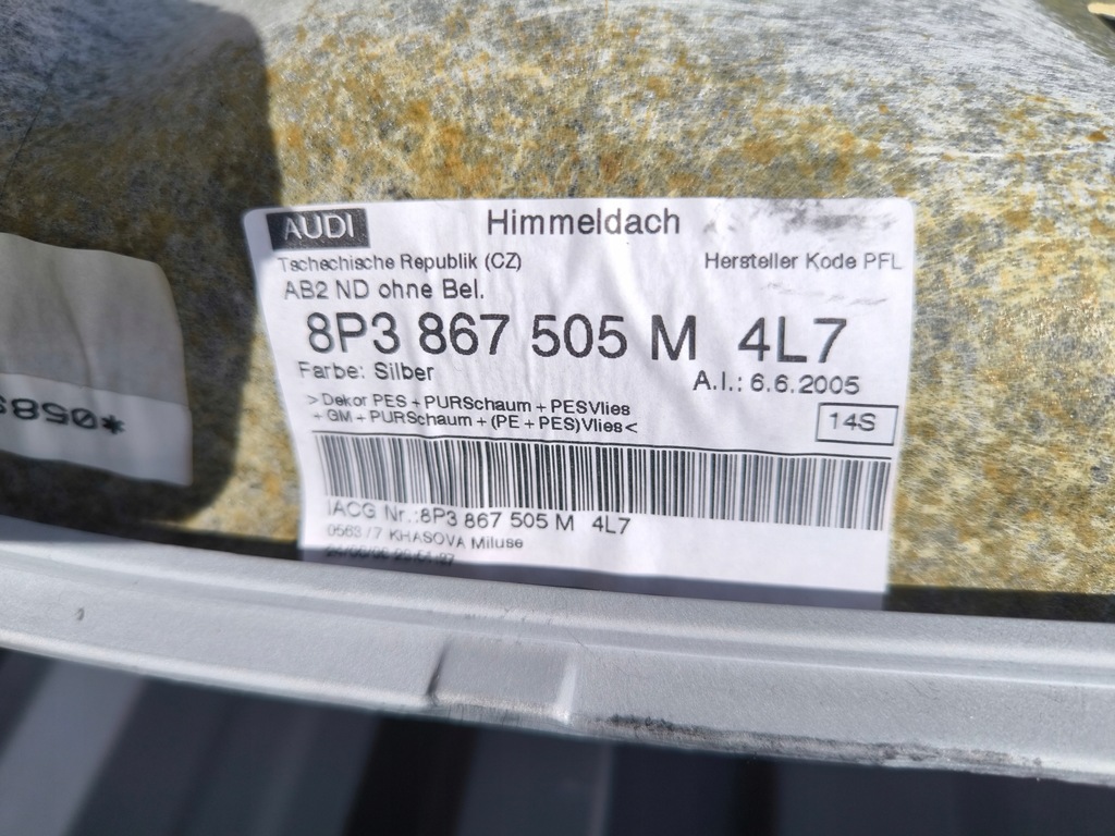 фото №16, Потолок audi a3 8p 3 -дверь 8p3867505m 4l7 silber !!! 1