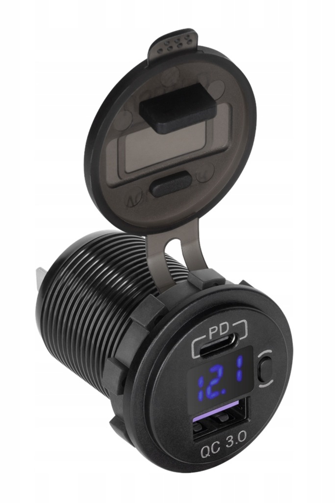 фото №1, Зарядное устройство автомобильная usb qc3.0 + pd usb c woltomierz кнопка on/off