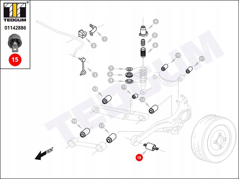 фото №13, Сайлентблок рычага задняя tedgum 01142886