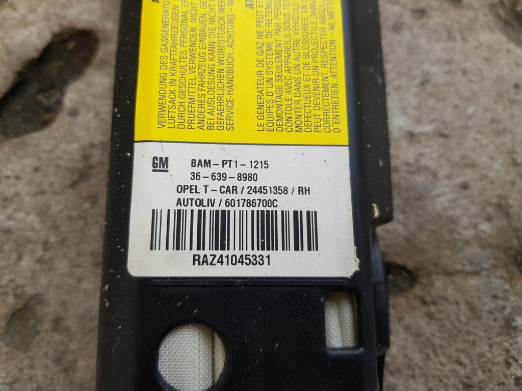 фото №15, Шторка безпеки повітряна права + датчик opel astra h хетчбек 5 двері 24451358