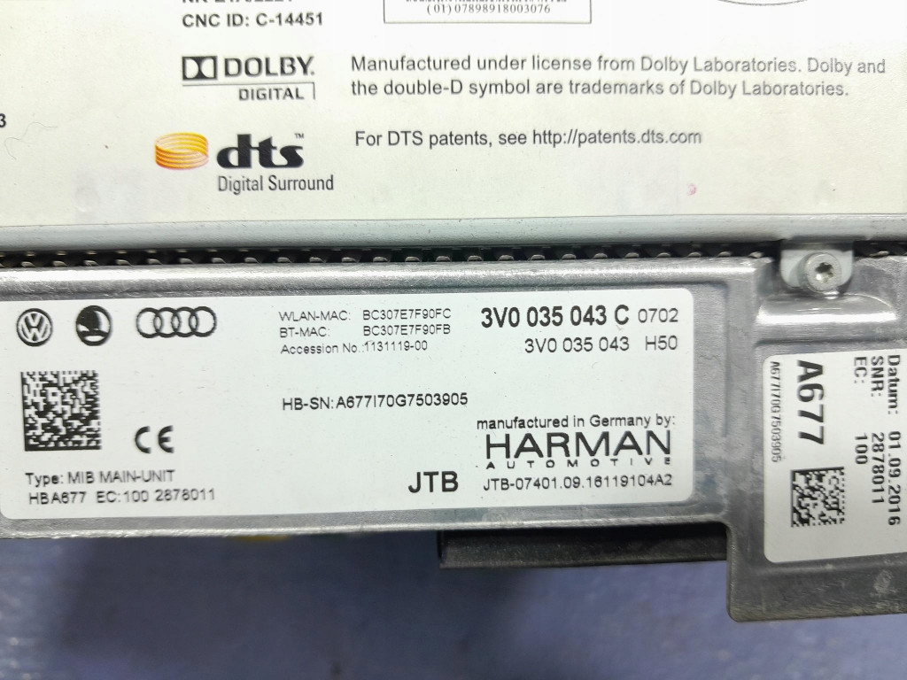 фото №6, Skoda superb iii модуль мультимедийный считыватель навигации 3v0035043c