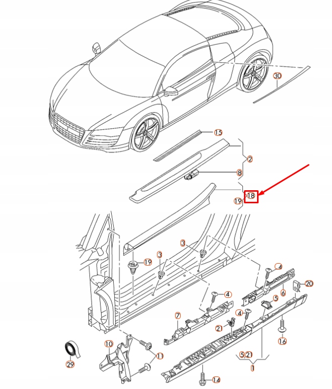 фото №10, Audi r8 42 правий inner door поріг trim смуга 420853906a6ps