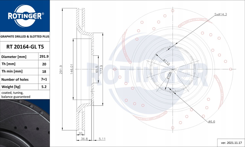 фото №2, Тормозные диски rotinger fiat croma ii задняя вентиляция. 292mm