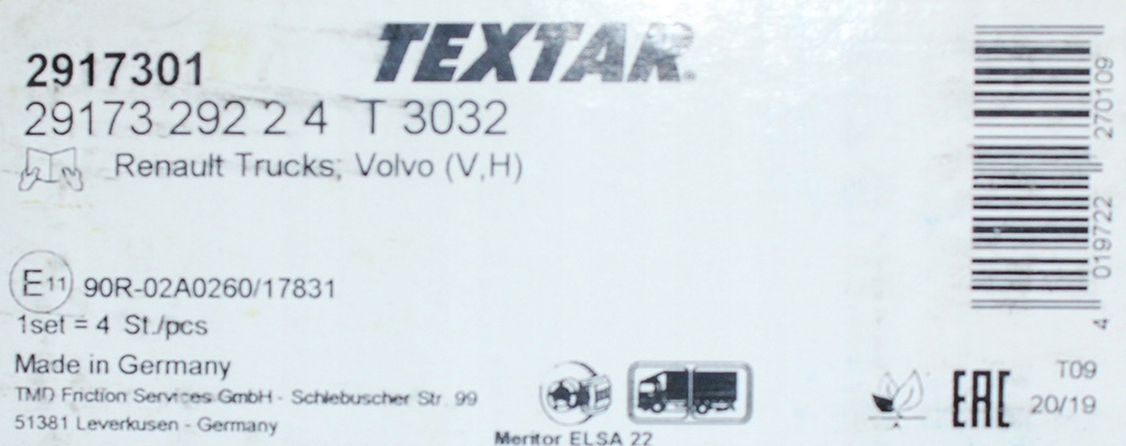Тормозные колодки тормозные textar 2917301 Оригинал