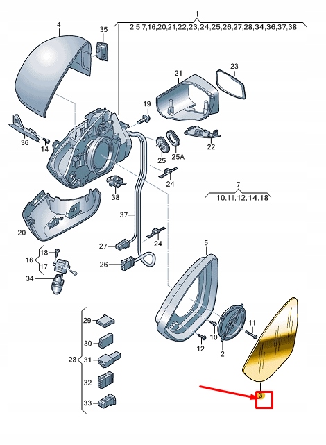 фото №2, Audi q4 e-tron передня частина left door mirror glass rhd 89c857535