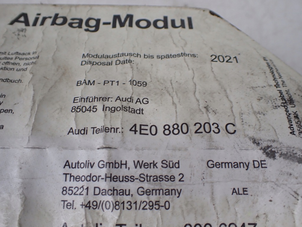 фото №8, Подушка подушка безопасности пассажира audi a8 s8 d3 5.2 fsi 4e0880203c