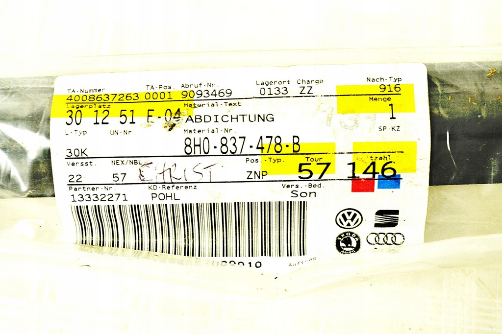 фото №7, Audi a4 b6 b7 молдинг уплотнитель правая перед передняя 8h0837478b nowa oryg