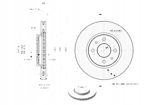 фото №1, Тормозные диски тормозные 2szt. alfa romeo mito citroen nem