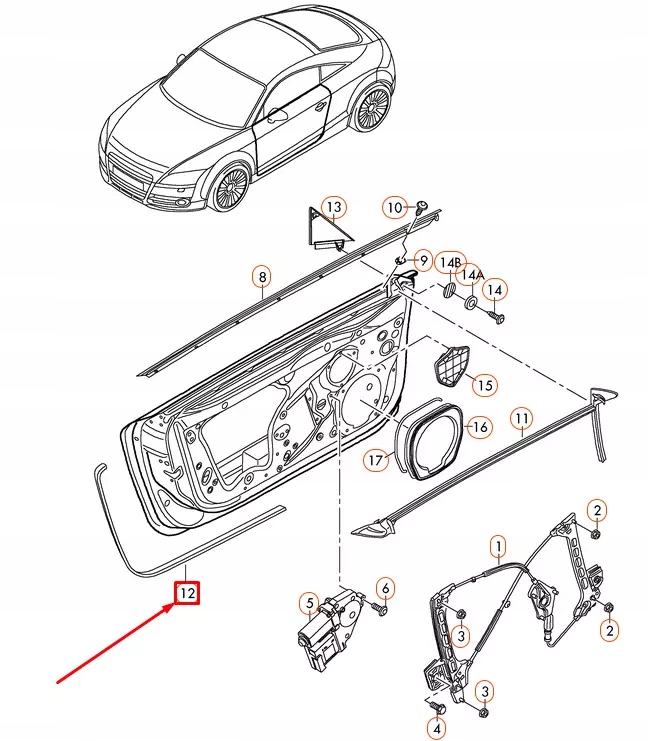 фото №8, Audi tt 8j mk2 передняя часть правый inner door уплотнитель 8j0837718a