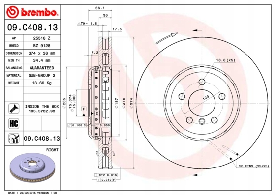 фото №3, Тормозные диски тормозные колодки перед brembo bmw 7
