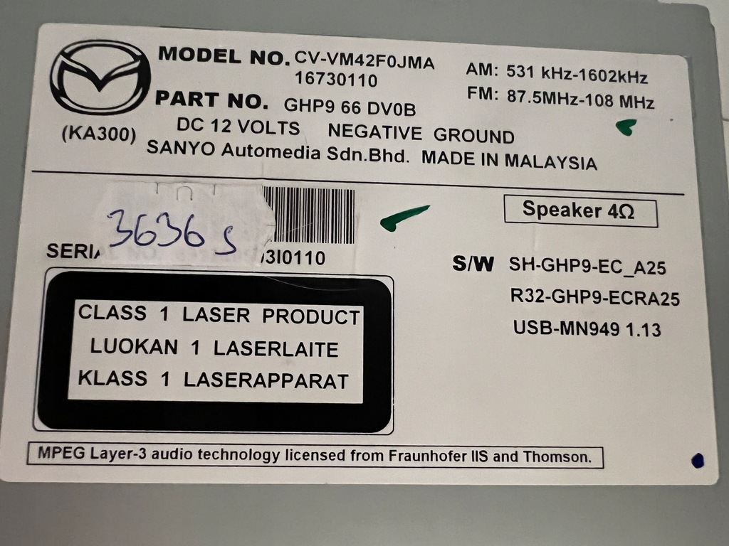 фото №3, Радіо автомобільні mazda cv-vm42f0jma