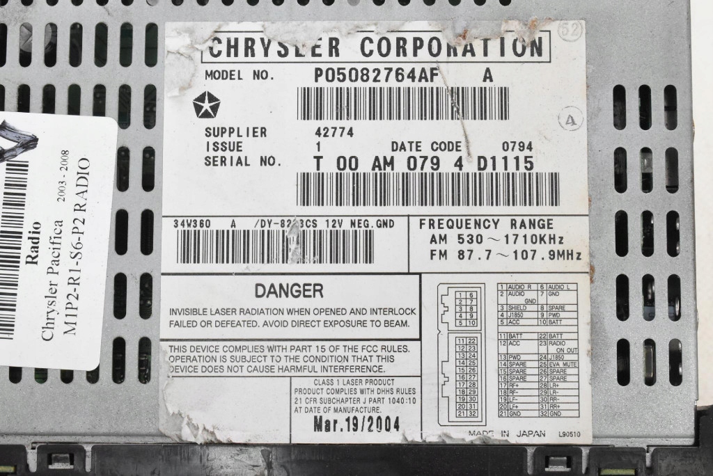 фото №7, Радио радиопроигрыватель cd p05082764af chrysler pacifica 1 i 03-08