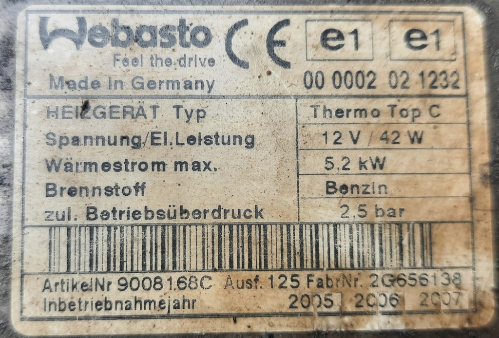 фото №5, Webasto додатковий обігрівач thermo top c 5,2kwh бензин 42w