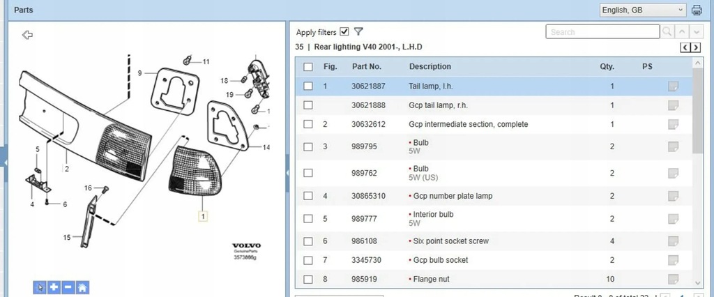 фото №6, Volvo s40, v40 2003 левая сторона лампы задние
