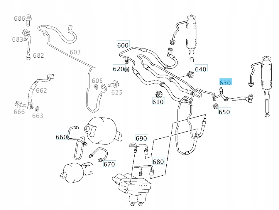 Купить Шланг системы abc оригинальный номер mercedes sl r230 w230 sl500 a2309970252