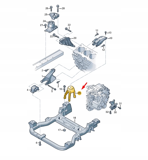 фото №1, Vw transporter vi t6 rear двигатель mounting 7e0199849b