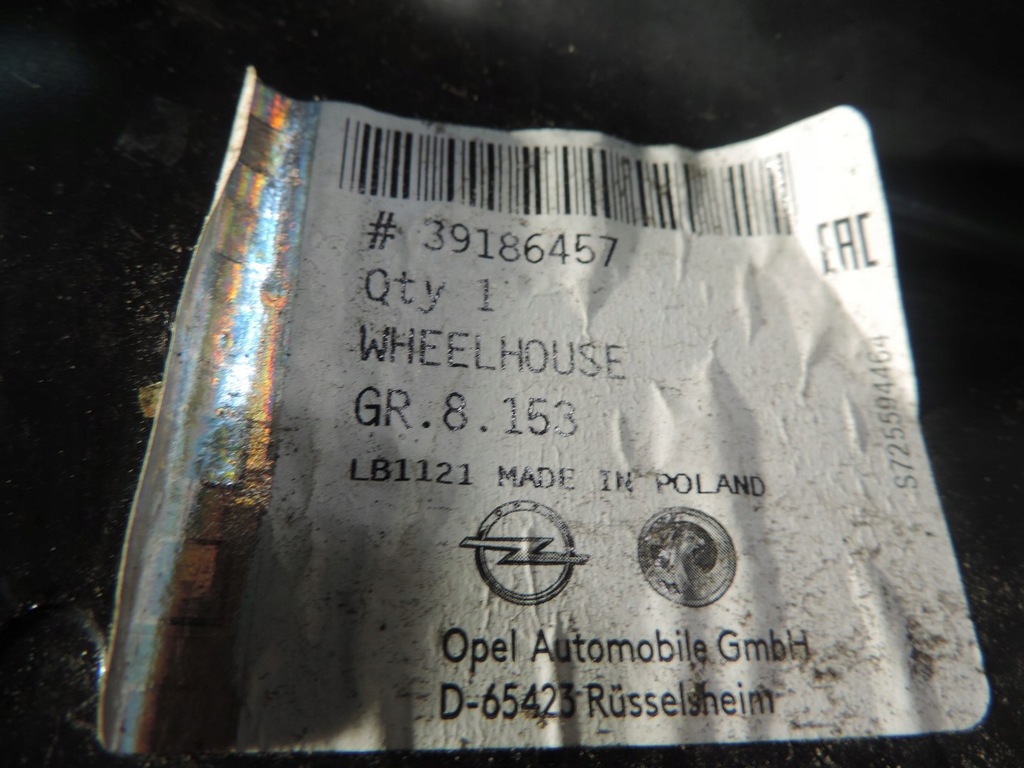 фото №12, Чашка подкрылок левый opel astra k 5 39186457 nowa