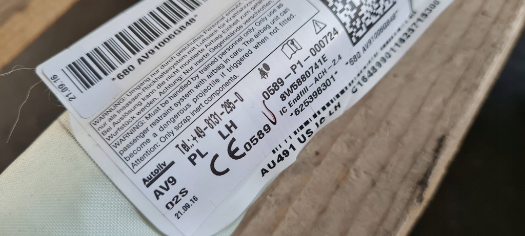 фото №10, S4 b9 8w a4 шторка безопасности воздушная подушка безопасности левая sedan org 8w5880741e