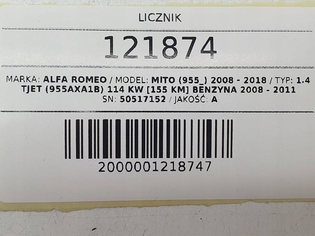 фото №8, Счетчик приборы alfa romeo mito 1.4 b eu 50517152