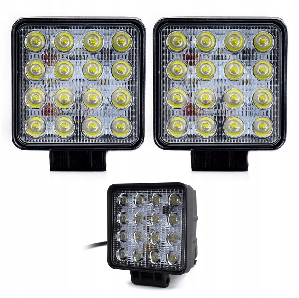 фото №1, X2 лампа робоча 16 led 43w 12v 24v kamar na болти квадратний