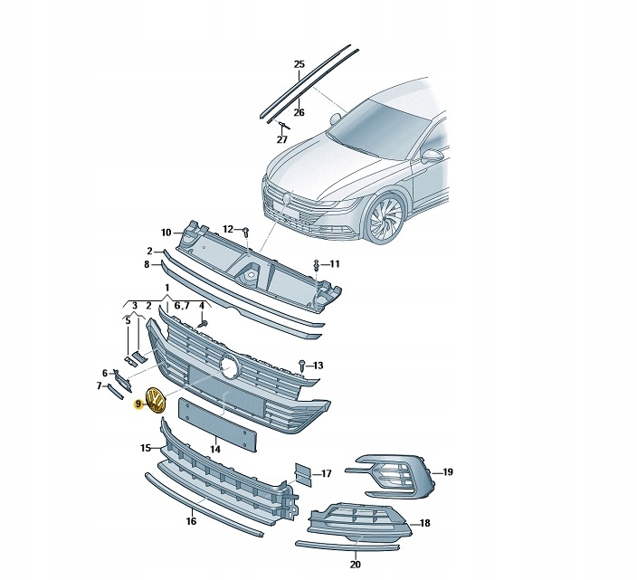 фото №1, Емблема logo volkswagen перед чорний/глянцевий хром oe: 3g0853601ajza