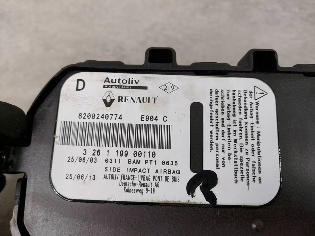 фото №5, Подушка подушка безопасности сиденье правая renault espace iv