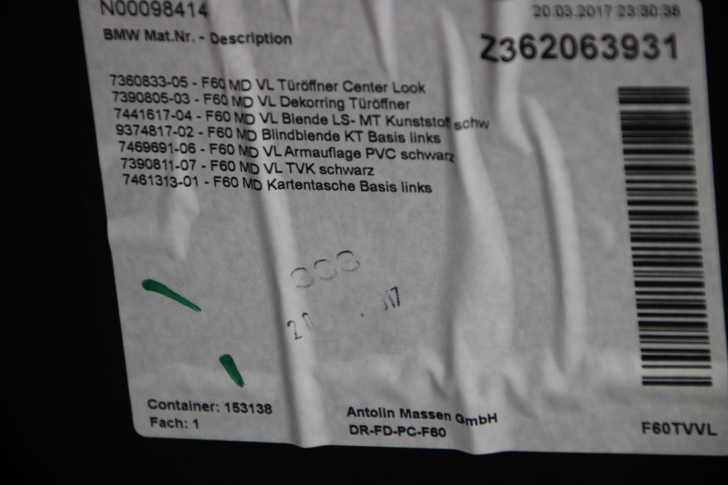 фото №8, Mini f60 обшивка обивка дверь левая левый перед