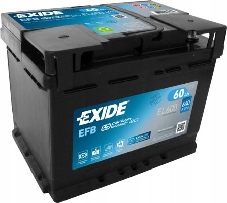 фото №1, Акумулятор exide запуск стоп efb 60ah 640a el600 правий plus