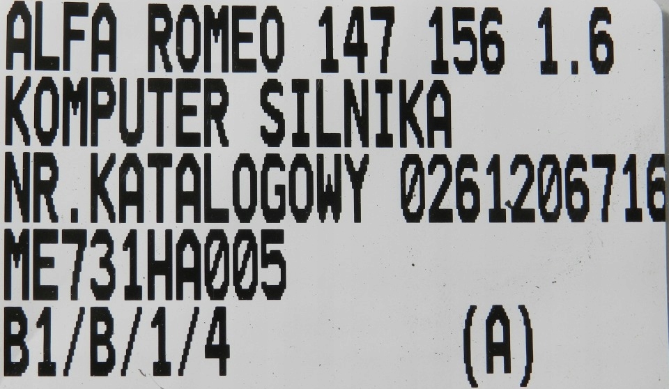фото №6, Бортовой компьютер блок управления alfa romeo 147 156 0261206716