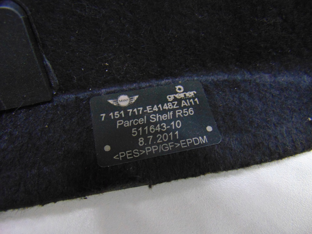 фото №5, Полка багажника задняя задняя czarna mini cooper r56 7151717