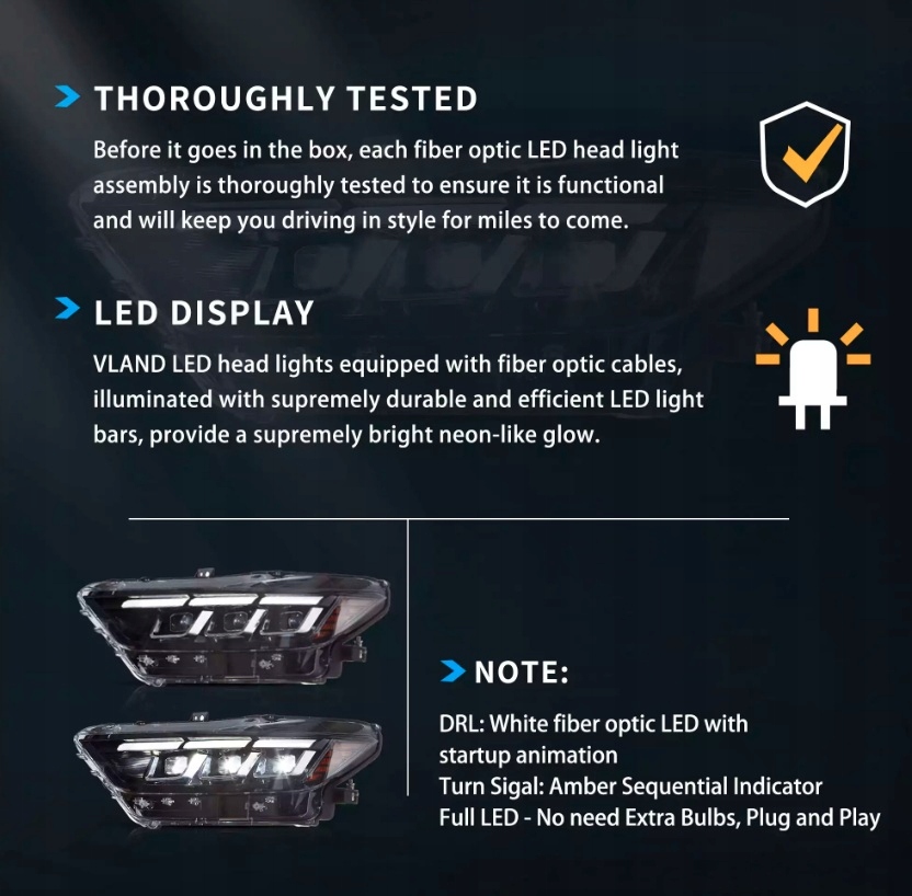 фото №9, Ford mustang 2015-2017 лампа лампи full led ліва + права vland eu стиль s650