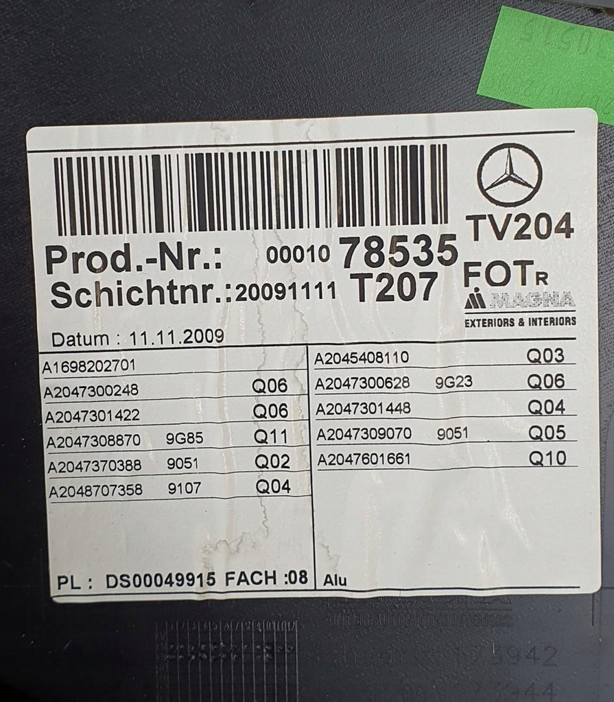 фото №6, Обивка обшивка правый задняя mercedes glk x204