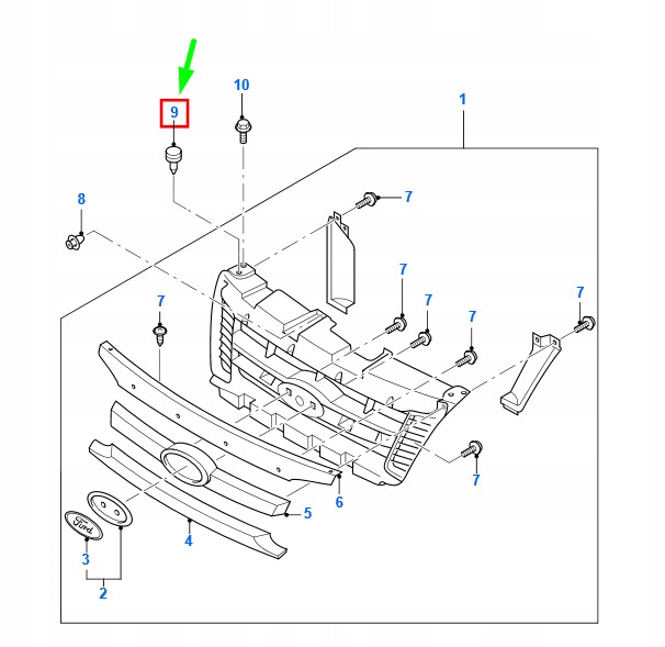 фото №1, Ford ranger mk2 радіатор решітка special clip fastener 5067021 original
