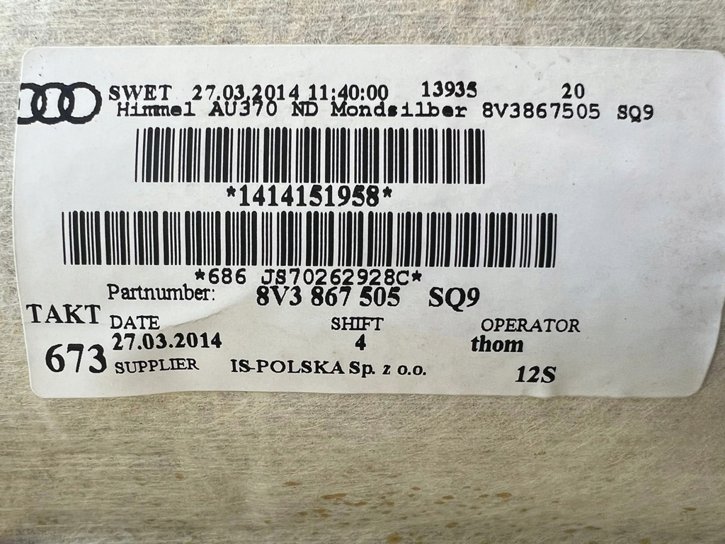 фото №11, Потолок защита обшивки стоек a3 8v 3d 3 дверь