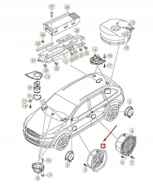 фото №9, Динамик басовый среднего диапазона vag audi q7 2007 2015 оригинальный
