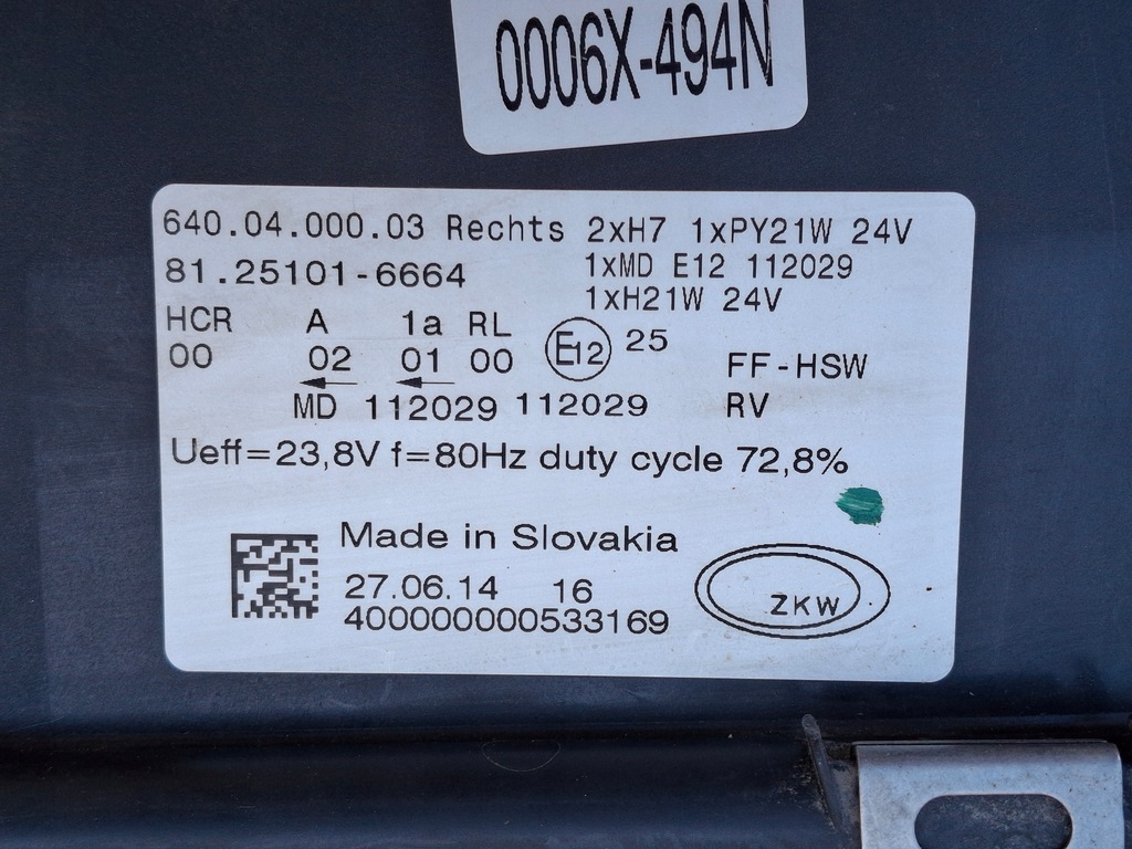 фото №13, Man tgx tgs фара правый лампа правая оригинал 81251016664