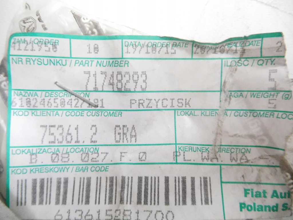 фото №7, Клипсы кронштейн обивка стойка fiat grande punto оригинальный номер 71748293