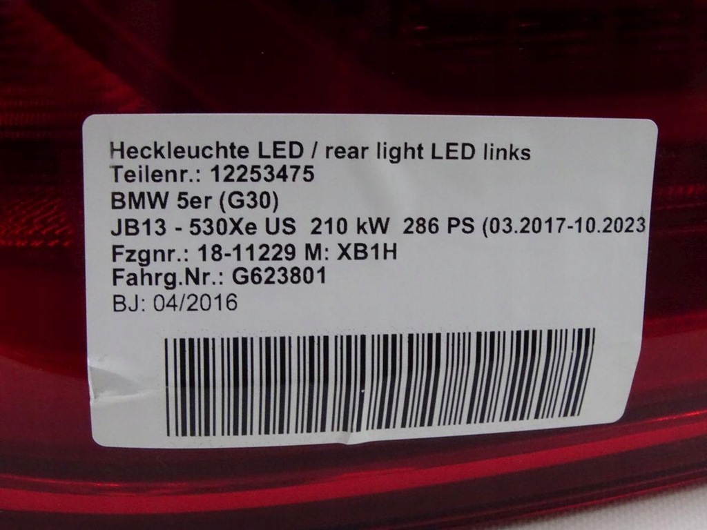 фото №8, Bmw 5 g30 sedan 17-24 лампа багажника лівий задня led оригінал usa комплектна