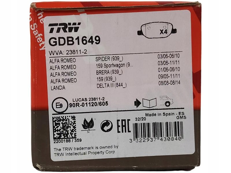 фото №3, Trw тормозные колодки тормозные задняя alfa romeo 159 brera