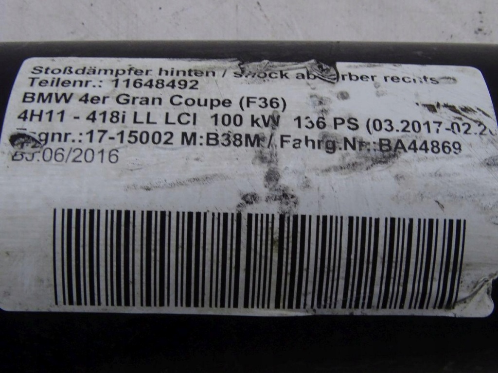 фото №6, Bmw 4 f36 418i 1.5 b38m 15-20 wał привідний оригінал 7641031