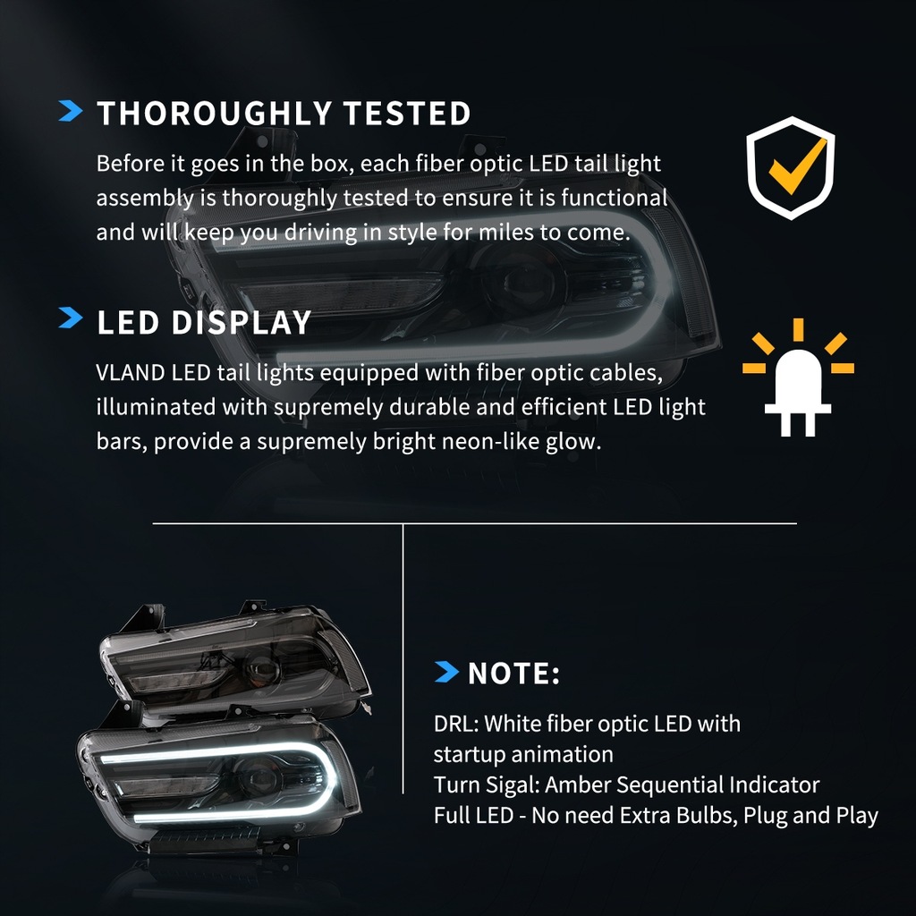 фото №9, Dodge charger 2011-2014 лампа лампы передние комплект led vland europa