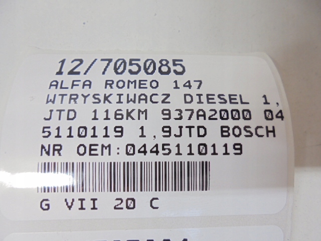 фото №8, Alfa romeo 147 форсунка дизель 0445110119 1,9jtd