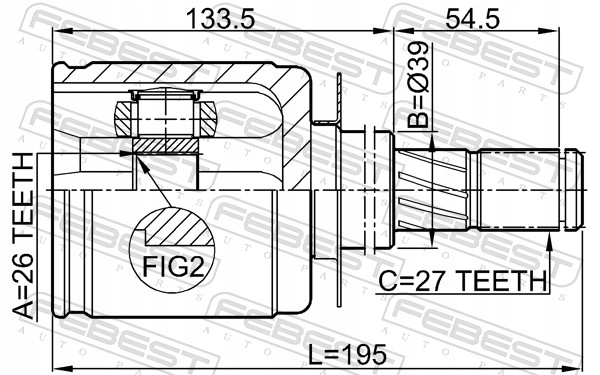 фото №3, Febest шарнир внутренний 26x39x27 nissan pathfinder r51m 2005.01-2014.11