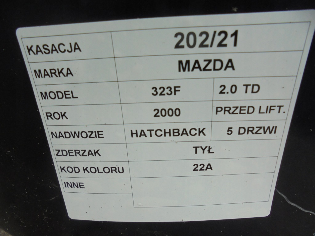 фото №7, Бампер задня mazda 323f bj 22a