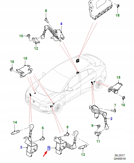 фото №1, Jaguar i-pace x590 передняя часть left height датчик t4k20045 original